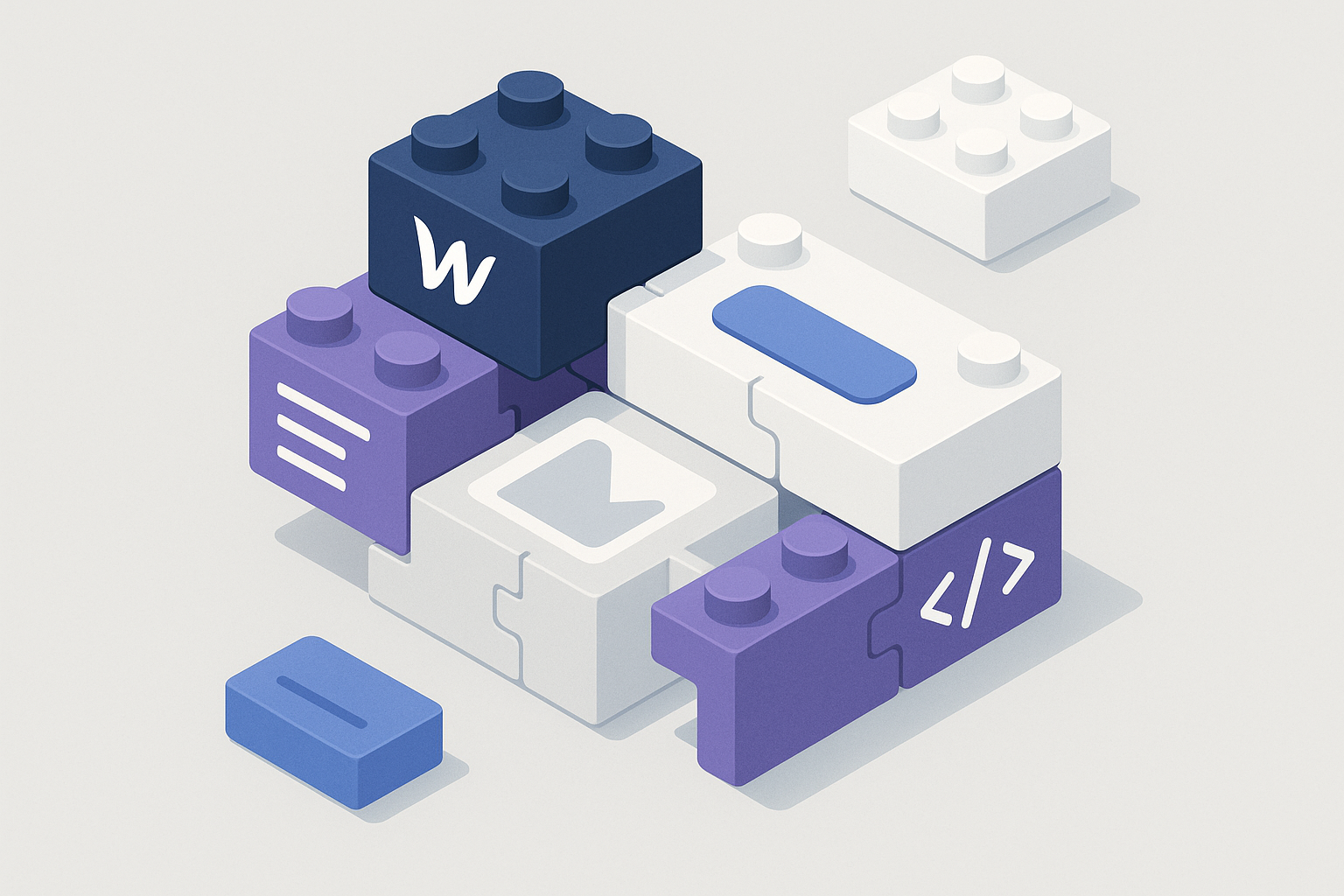 Modular building blocks with slots, showing components fitting together like LEGO pieces in a design system